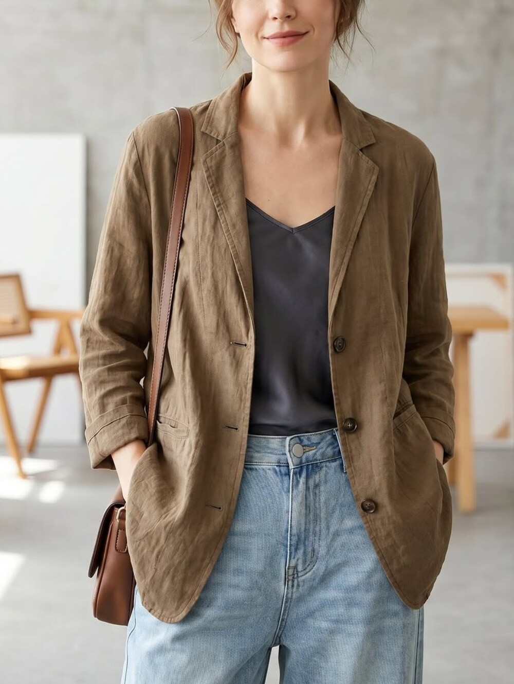 Women's Flax 100% Linen Button Down Jacket Sz M